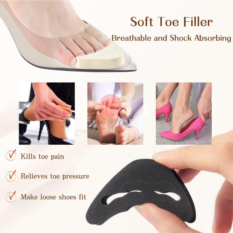 EACOZY Shoe Inserts, Foam Filler, 4 Pairs Adjustable Toe Inserts for Loose Shoes, Black and Beige - Image 3